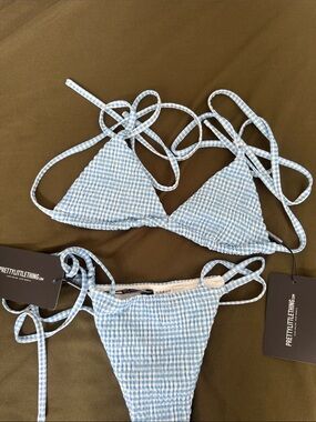 PrettyLittleThing Light Blue Gingham Tie Bikini